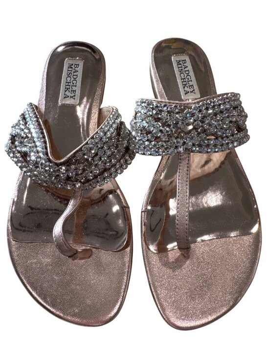 Badgley Mischka Shoes - Badgley Mischka Rose Gold Rhinestone Embellished Sandal 8 Leather Travel Comfort